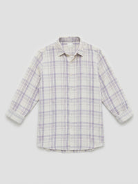 Men Shirt Check Lilac Regular Fit