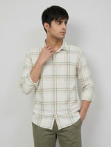 Men Shirt Check Off-White Regular Fit