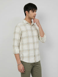 Men Shirt Check Off-White Regular Fit