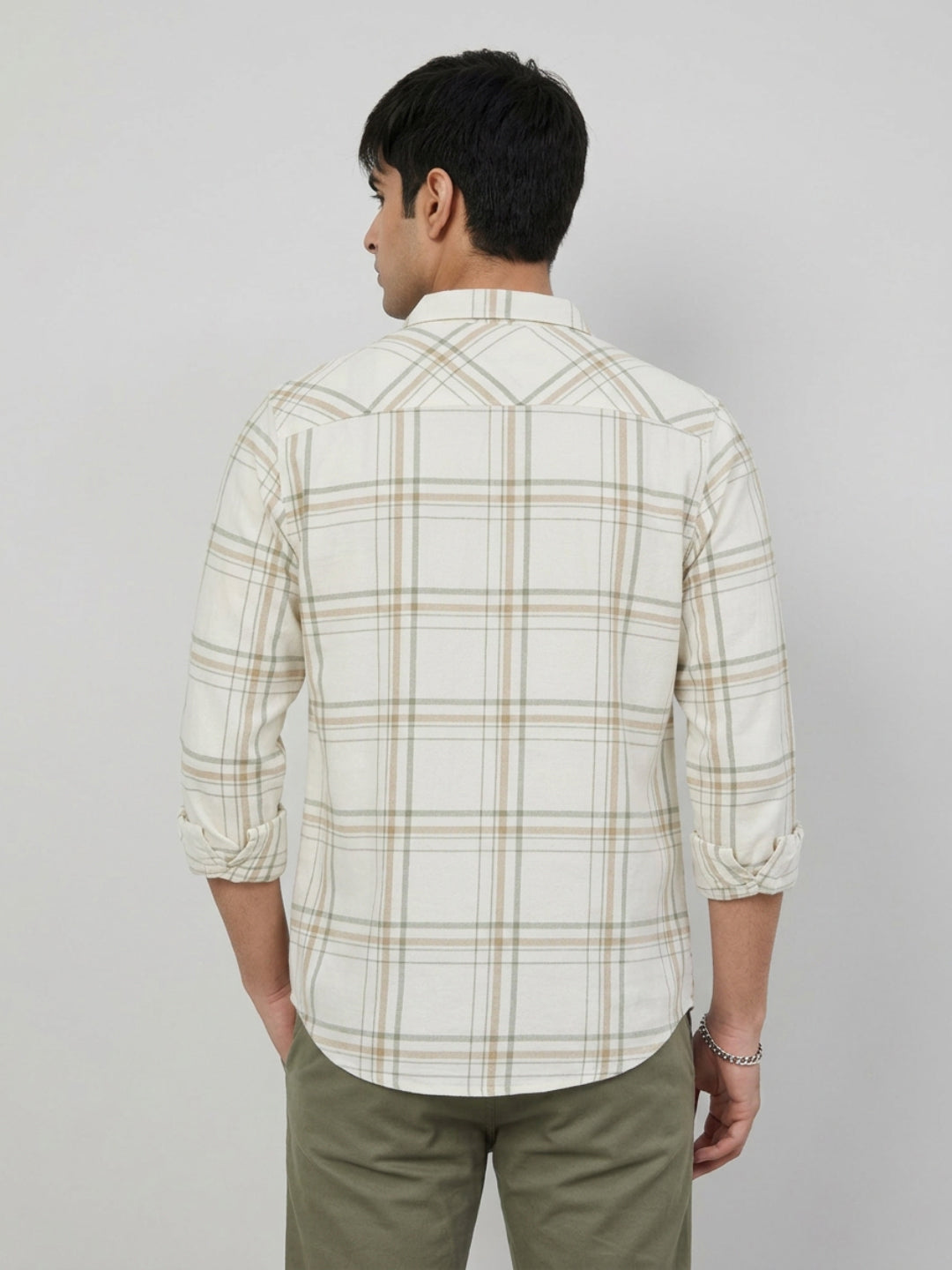 Men Shirt Check Off-White Regular Fit