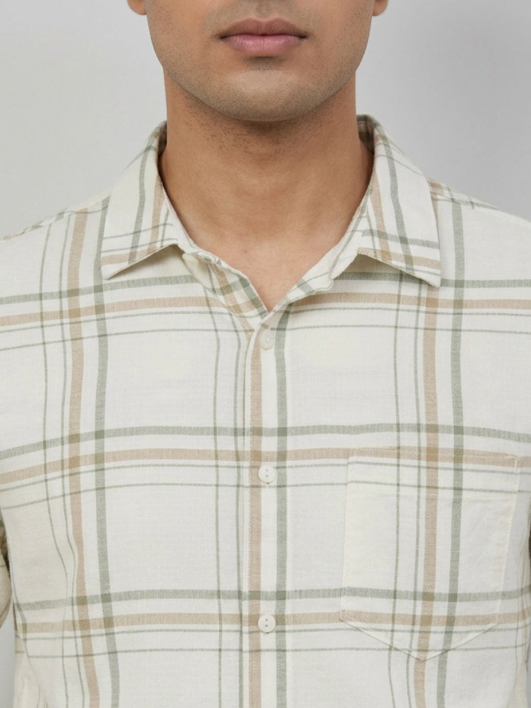 Men Shirt Check Off-White Regular Fit
