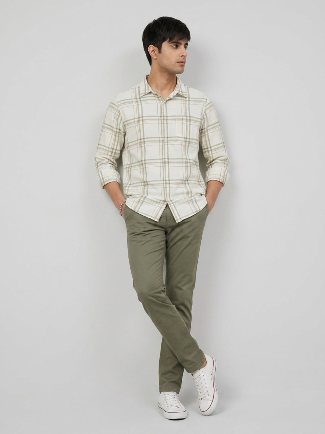 Men Shirt Check Off-White Regular Fit