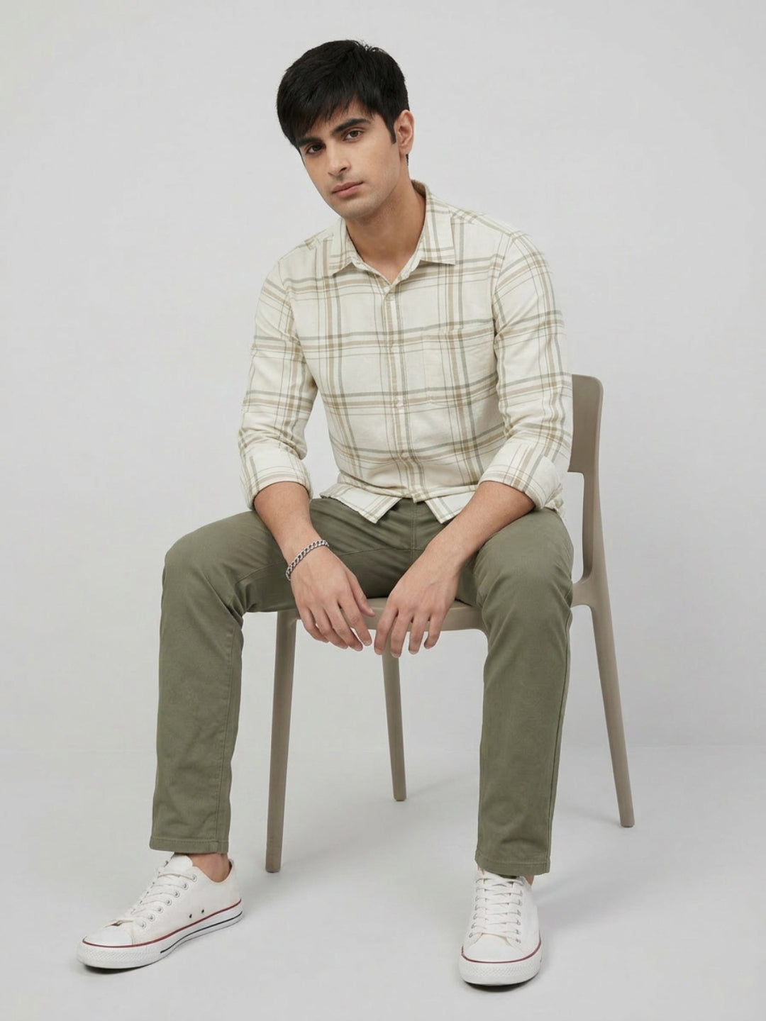 Men Shirt Check Off-White Regular Fit