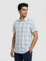 Men Shirt Check Ice Blue Regular Fit