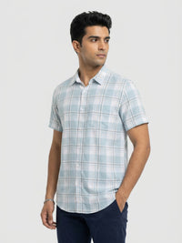 Men Shirt Check Ice Blue Regular Fit