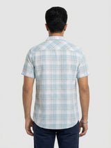 Men Shirt Check Ice Blue Regular Fit