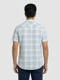 Men Shirt Check Ice Blue Regular Fit