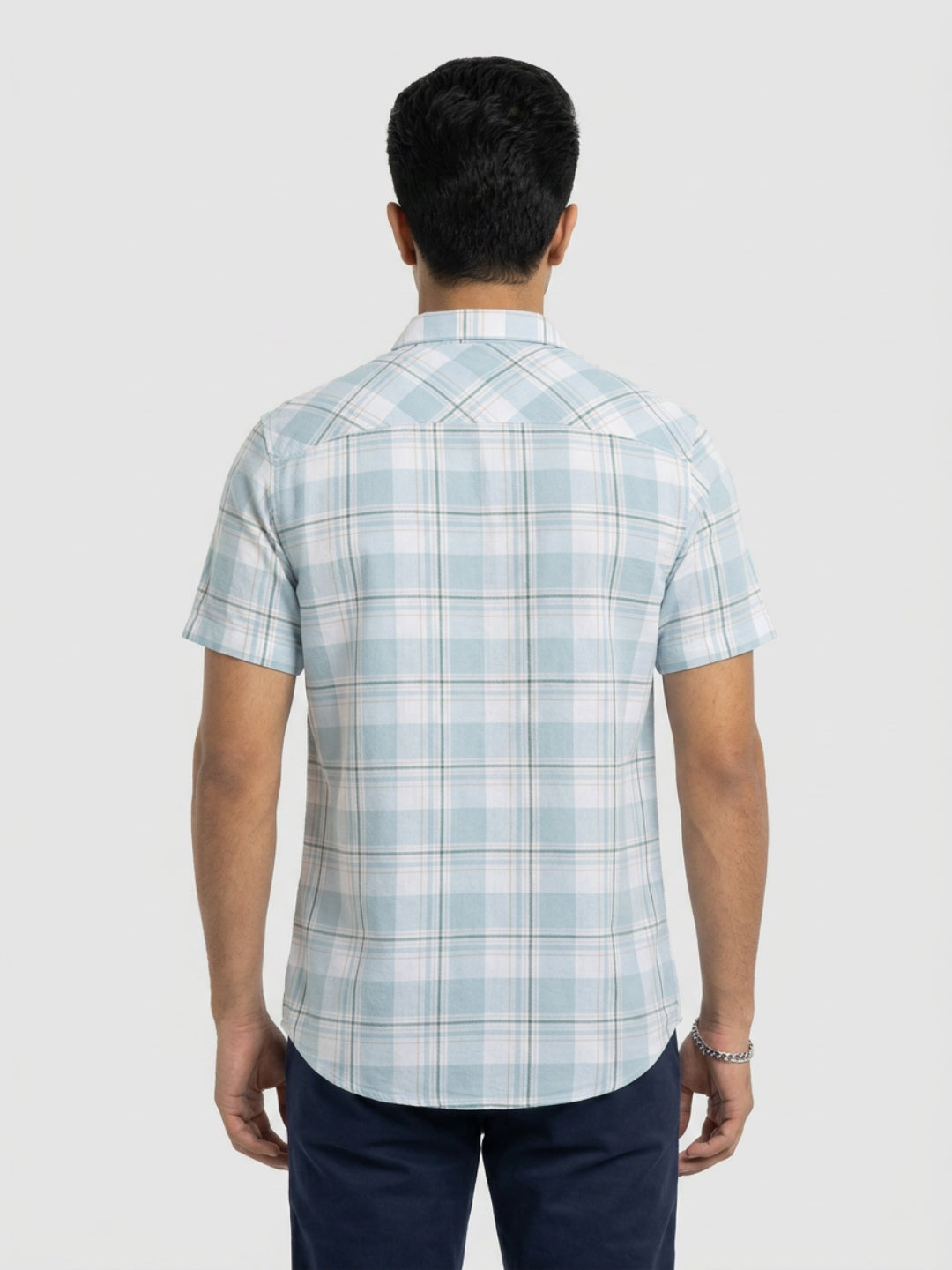 Men Shirt Check Ice Blue Regular Fit