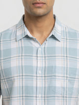 Men Shirt Check Ice Blue Regular Fit