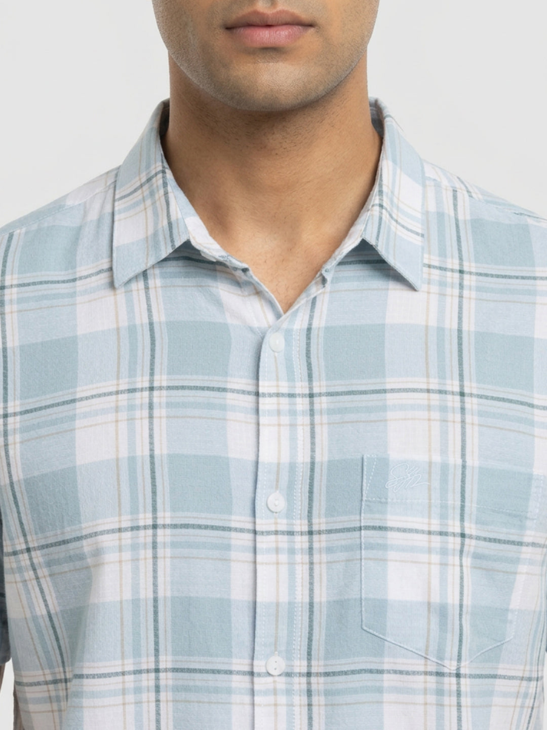 Men Shirt Check Ice Blue Regular Fit