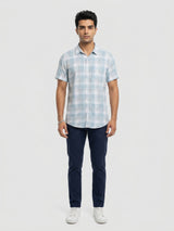 Men Shirt Check Ice Blue Regular Fit