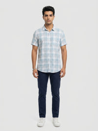 Men Shirt Check Ice Blue Regular Fit