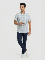 Men Shirt Check Ice Blue Regular Fit