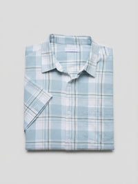 Men Shirt Check Ice Blue Regular Fit