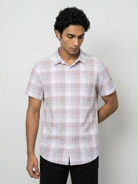Men Shirt Check Lilac Regular Fit