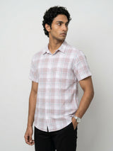 Men Shirt Check Lilac Regular Fit