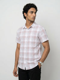 Men Shirt Check Lilac Regular Fit