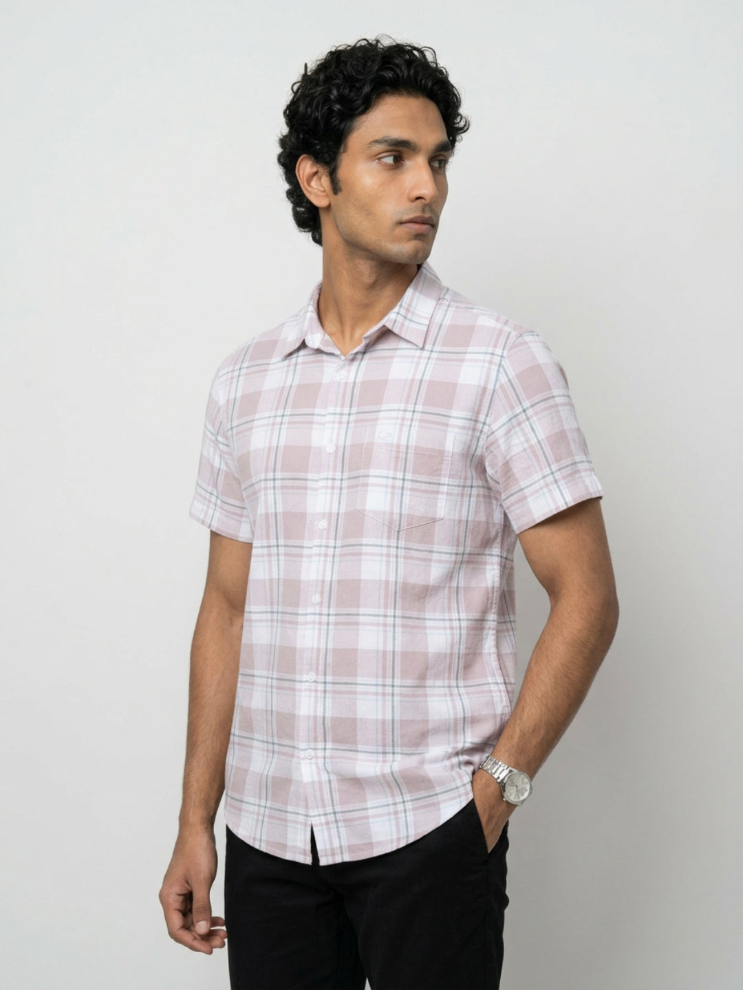 Men Shirt Check Lilac Regular Fit