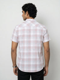 Men Shirt Check Lilac Regular Fit