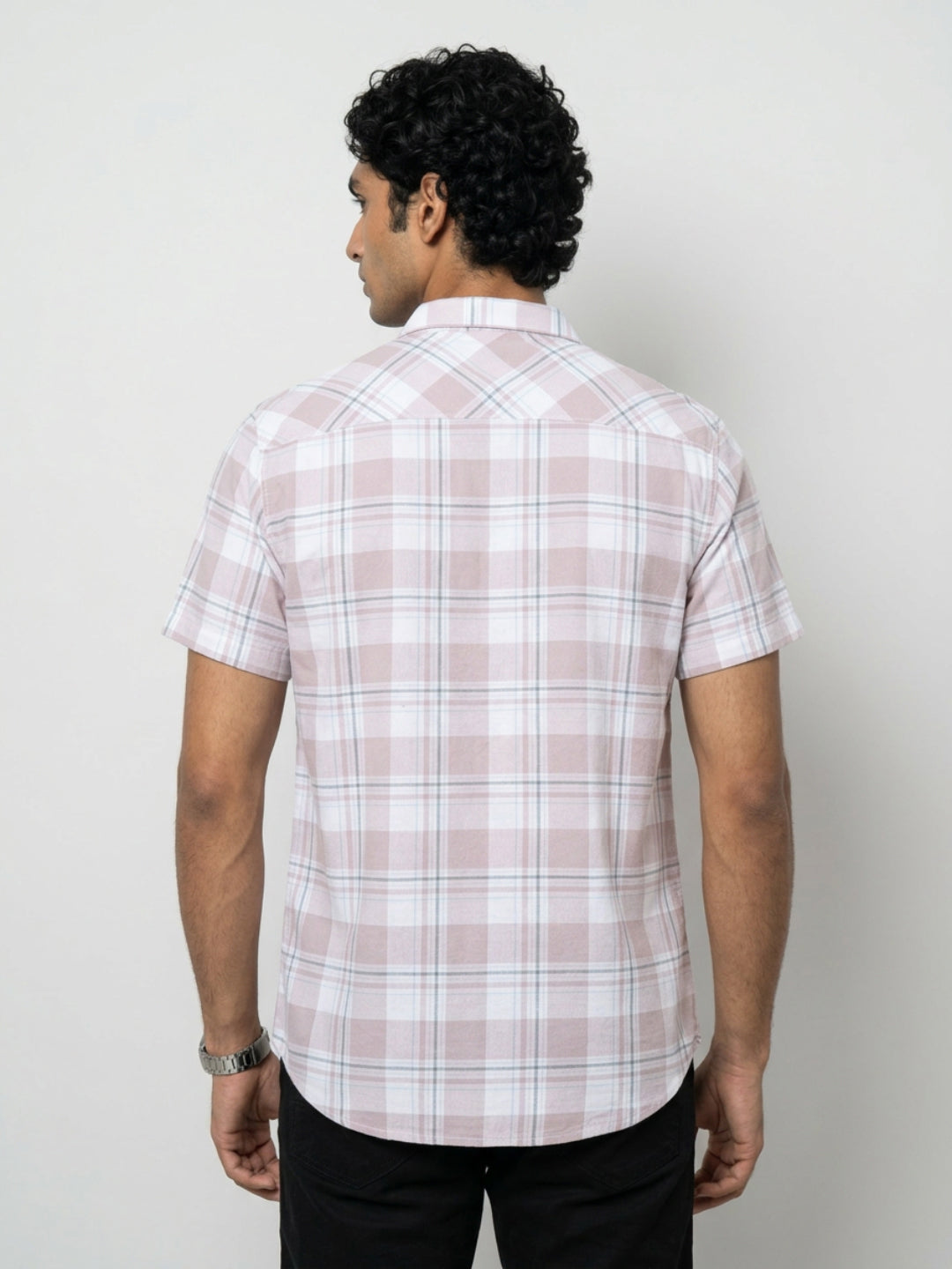 Men Shirt Check Lilac Regular Fit