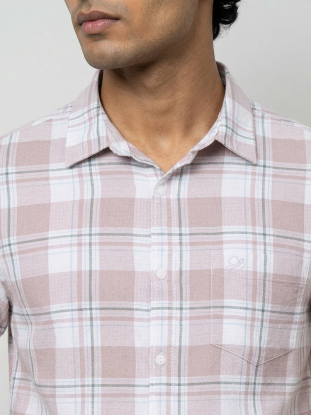 Men Shirt Check Lilac Regular Fit