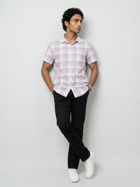 Men Shirt Check Lilac Regular Fit