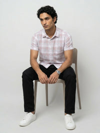 Men Shirt Check Lilac Regular Fit
