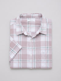 Men Shirt Check Lilac Regular Fit