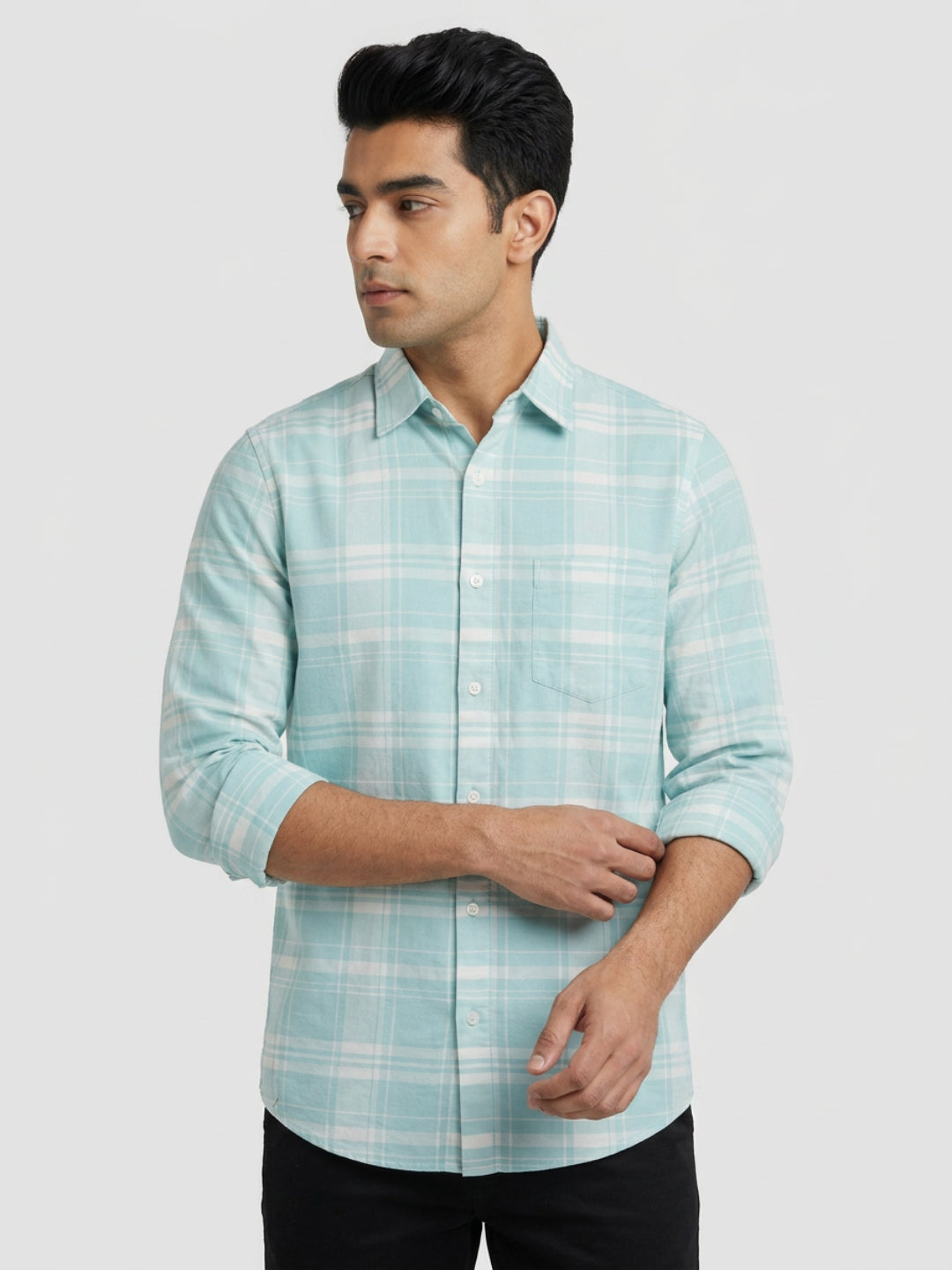 Men Shirt Check Green Regular Fit
