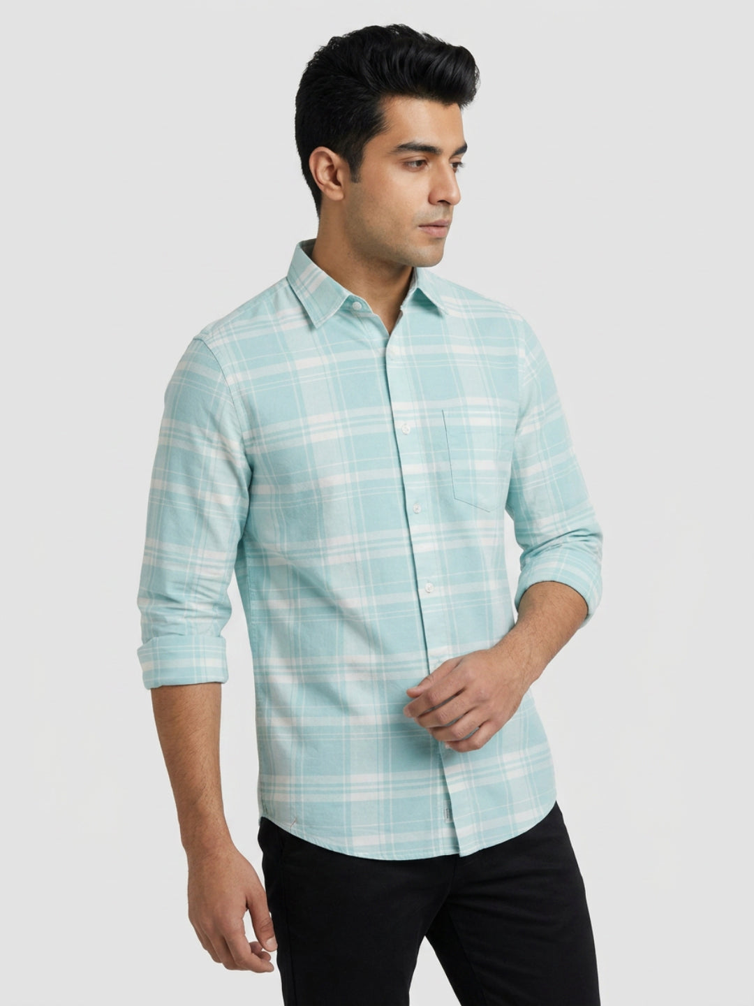 Men Shirt Check Green Regular Fit