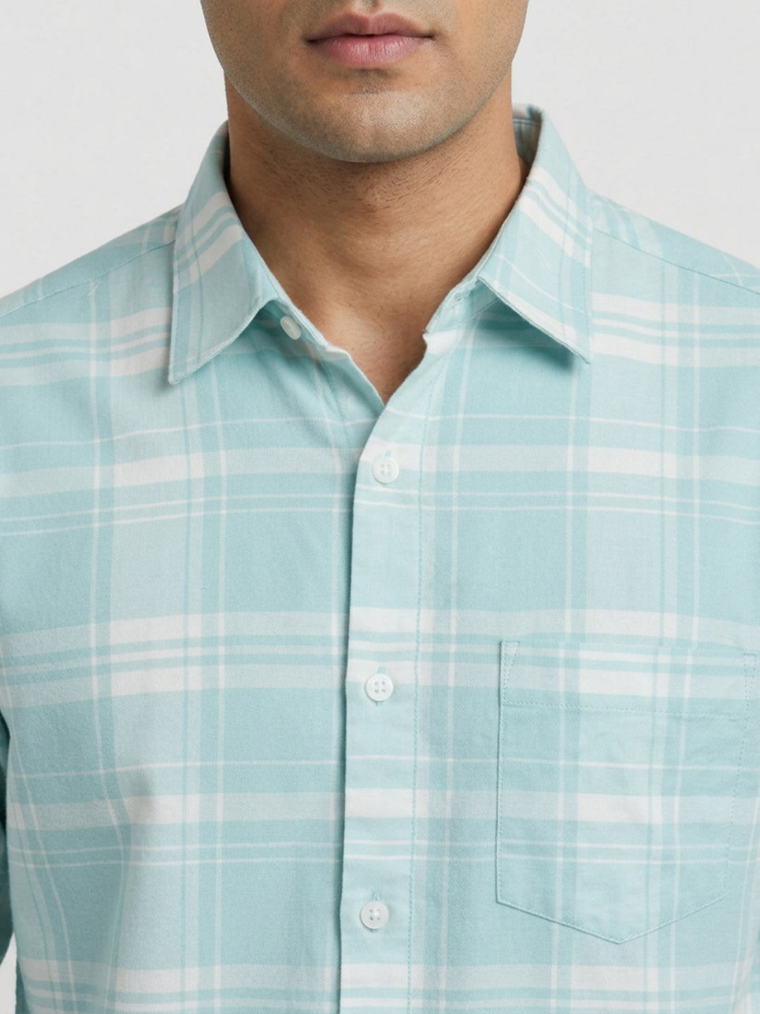 Men Shirt Check Green Regular Fit