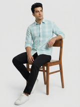 Men Shirt Check Green Regular Fit
