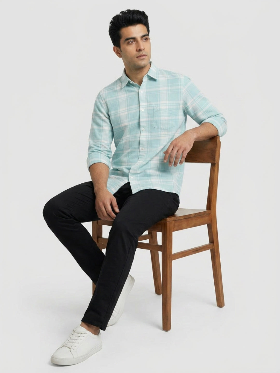 Men Shirt Check Green Regular Fit