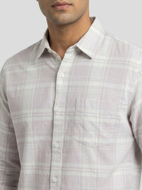 Men Shirt Check Beige Regular Fit