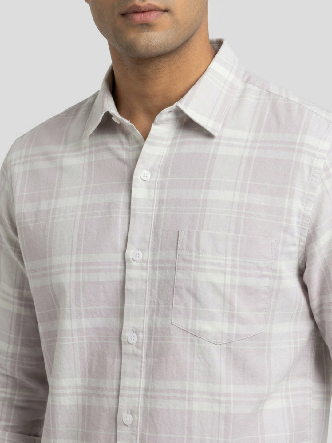 Men Shirt Check Beige Regular Fit