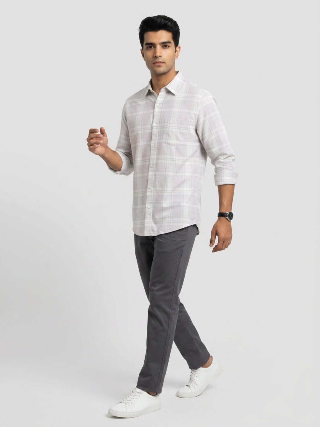 Men Shirt Check Beige Regular Fit