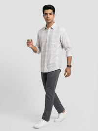 Men Shirt Check Beige Regular Fit