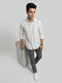 Men Shirt Check Beige Regular Fit