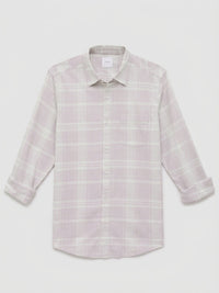 Men Shirt Check Beige Regular Fit