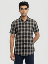 Men Shirt Check Jet Black Regular Fit