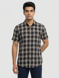 Men Shirt Check Jet Black Regular Fit