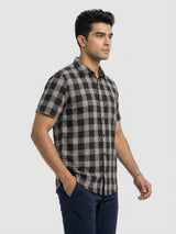 Men Shirt Check Jet Black Regular Fit