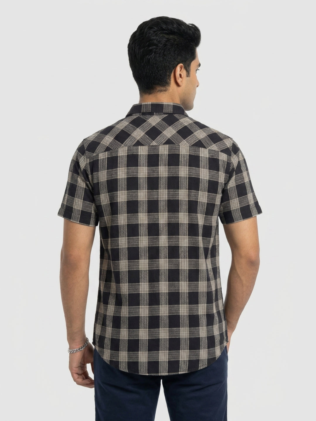 Men Shirt Check Jet Black Regular Fit
