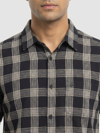 Men Shirt Check Jet Black Regular Fit