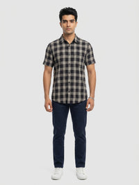 Men Shirt Check Jet Black Regular Fit
