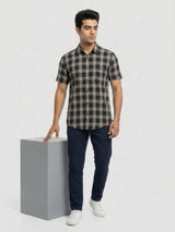 Men Shirt Check Jet Black Regular Fit