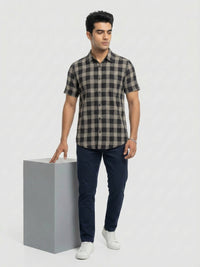 Men Shirt Check Jet Black Regular Fit