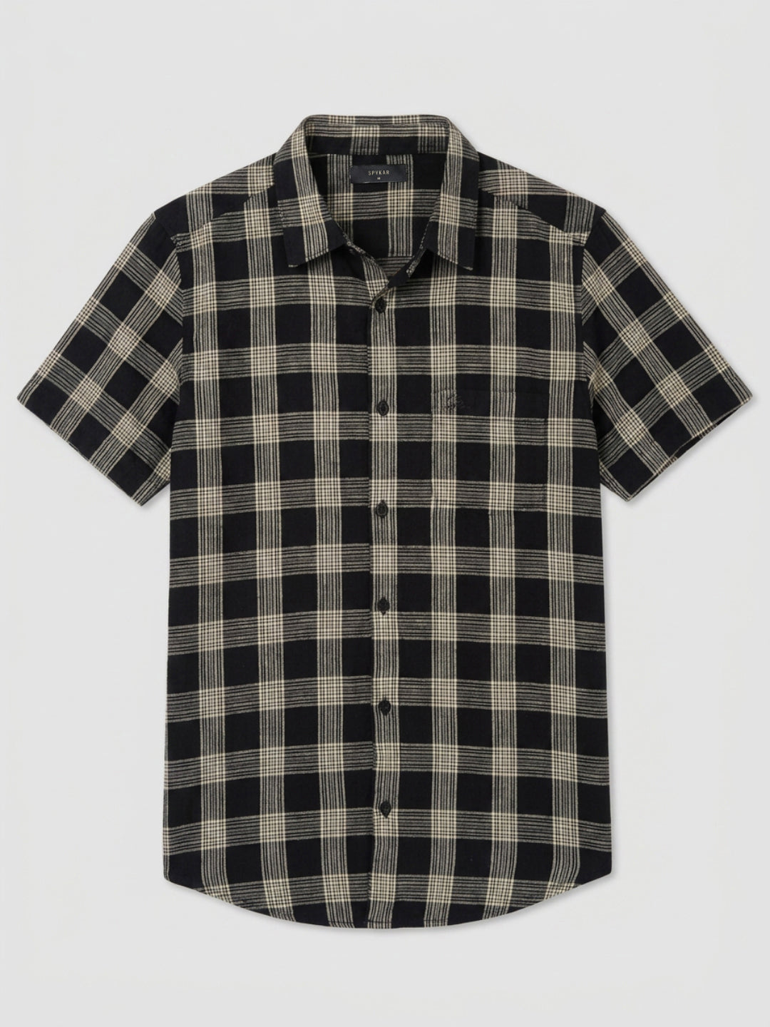 Men Shirt Check Jet Black Regular Fit