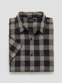 Men Shirt Check Jet Black Regular Fit