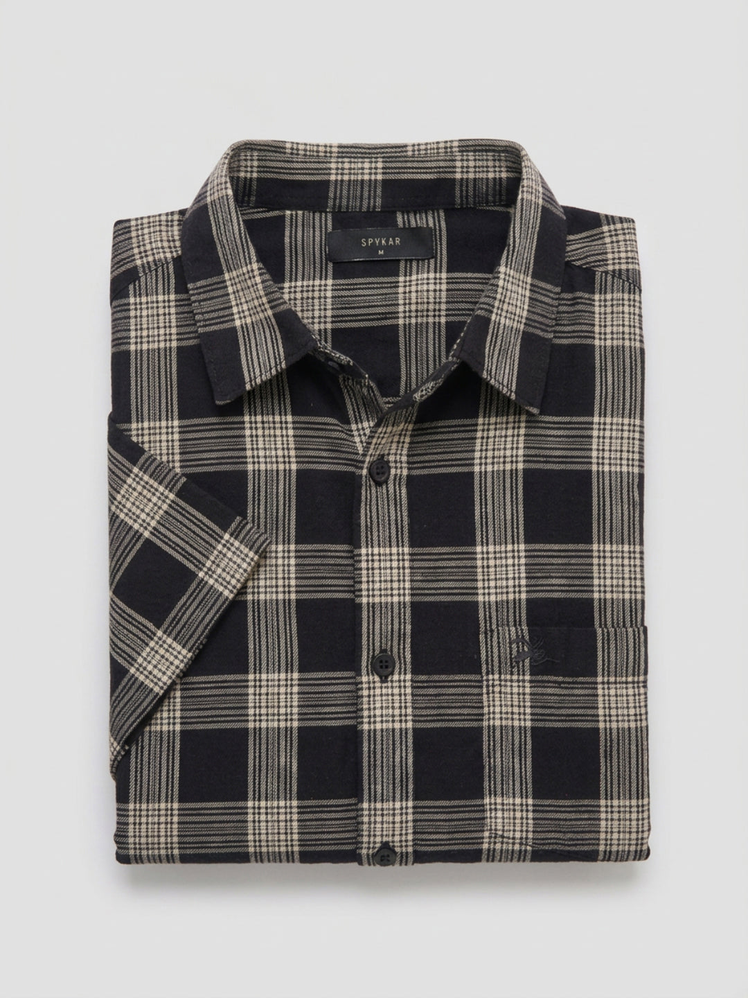 Men Shirt Check Jet Black Regular Fit